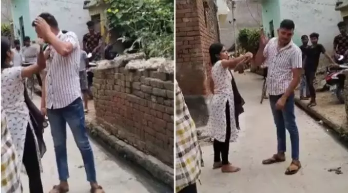 यूपी के हापुड में महिला ने परेशान करने वाले को पंचायत से स्वीकृत मिलने पर पीटा चप्पल से ,वीडियो वायरल