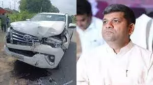 Cabinet Minister Ashish Patel narrowly escapes accident, car explodes